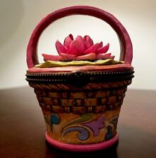 Jim Shore July Flower Basket Birthday Hinged Trinket Box Water Lily Ruby 2012 picture