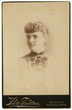 Antique c1880s Cabinet Card Beautiful Young Woman Stunning Dress Cleveland, Ohio picture