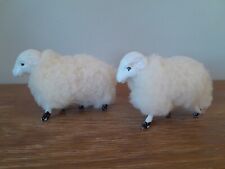 Vintage Wool Sheep Figurines Real Sheepskin Wool Plastic Body Folk Art Set of 2 picture