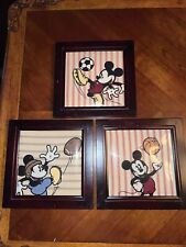3 Vintage Disney Framed Mickey Mouse Embroiders Fabric Sports 3 Piece Wall Decor picture