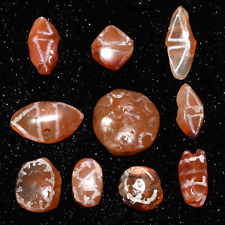 10 Genuine Ancient Near Eastern Etched Carnelian Beads over 1000 Years Old picture
