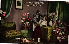 Vintage Postcard- ROMANTIC, LET US FORGIVE AND FORGET, COUPLE TALKIN Posted 1910 picture