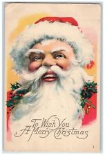 c1905 Christmas Jolly Santa Claus Head Holly Berries Unposted Antique Postcard picture