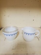 Pyrex Corning SNOWFLAKE BLUE GARLAND Sugar & Creamer with GLASS LID EXCELLENT picture