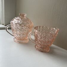Vintage Jeanette Glass Co. Pink Depression Glass Creamer and Sugar Bowl Set picture