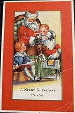 Postcard Santa Christmas Baby Boy Sitting in Santa’s Lap Toy Horse c. 1910s picture