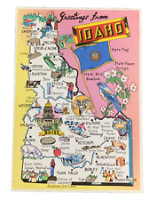 Greetings From Idaho State Map the Gem State Postcard Unposted picture