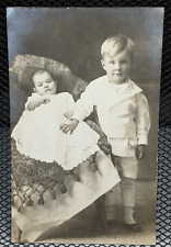 c.1920's Adorable Siblings Estep Baby Toddler Studio Postcard Antique RPPC picture