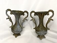 Lot of 2 Vintage Brass Made in Italy Ornate Floral Vases 5” picture
