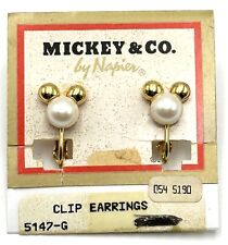 Vtg Napier Disney Mickey Mouse Faux Pearl Gold Tone Clip-On Adj. Earrings Signed picture