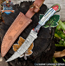 CSFIF Forged Hunting Skinner Knife Twist Damascus Hard Wood Micrata Bolster EDC picture