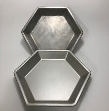 2 Vintage Mirro Pie Pans Tins 6 Sided Even Steven 9” X 1 1/4” Hexagon Aluminum picture