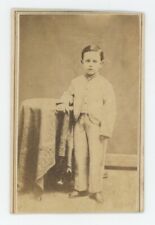 Antique CDV Circa 1860s Handsome Young Boy Standing Next to Table in Suit picture