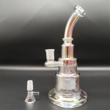 9 Inch Silver Rainbow Metallic Cakes Glass Bong Water Pipe Hookah 14mm Bowl picture