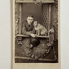 Antique Carte de Vista CDV Photograph Handsome Man & Dog Gun Macclesfield UK picture