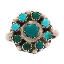 NATIVE AMERICAN OLD PAWN ZUNI STERLING SILVER TURQUOISE SNAKE EYE RING 5 picture