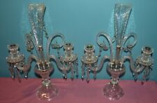 Pair Crystal Candelabras with Prisms & Feather Centerpieces, Antique Art Deco picture