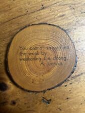 Abe Lincoln Wooden Kentucky Birthplace Souvenir Inspirational 3” x 3” VINTAGE picture