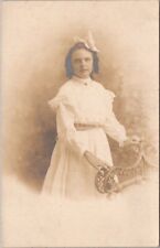 1910s OCEAN CITY, NJ Studio Photo RPPC  Postcard Cute Young Lady in White Dress picture