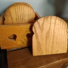 Vintage Wood Bread Shaped Trivets, Set Of 5, Wood Box With Heart Cutouts, 1993 picture