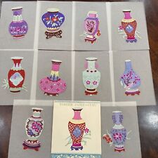 Chinese Asian Art Traditional Card Making Paper Cuts COLOR Vase LOT 10 PC-1004 picture
