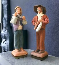 Santon 2 Old Men Clay Santons Yolande France Handmade Figurines Vintage picture