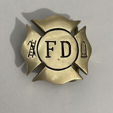 Vintage 1970s Fire Department Firefighters FD Logo Solid Brass Belt Buckle picture