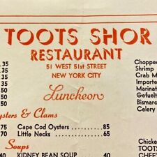 1950s Toots Shor Restaurant Lounge Menu West 51st Street New York City Manhattan picture