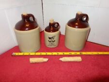 3 VINTAGE GLAZED STONEWARE JUGS  2 - 7 in TALL &  1 - 5 in OLD ISLAND RUM # L 93 picture