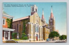 Postcard St John & St George Church Shenandoah Pennsylvania, Vintage Linen L19 picture