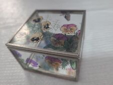 Vintage 1980s Stained Glass Mirror Trinket Box Flower Hand Design picture