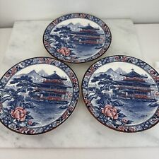 6” Japan Imperial Imari Large Plate Buddhist Temple Blue,White & Peach Lot Of 3 picture