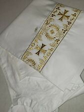 Vintage Alb Irish Linen Custom Embroidery Banding Orphrey Gold Cross Medium 3 picture