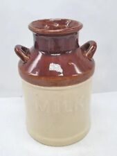 Stoneware Milk Jug Stoneware Brown & Ivory Flower Vase 7.25 Inches Tall Vintage picture