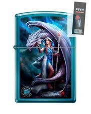 Zippo 68533 Anne Stokes Lady with Dragon Sapphire Blue Lighter + FLINT PACK picture