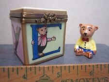Limoges La Gloriette Peint main FRANCE Teddy Bear Trinket Box BLOCK porcelain picture