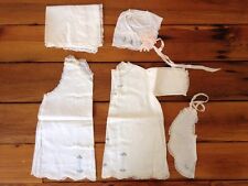 Antique Handmade Lace Embroidered Baby Child Christening Gown Bonnet Bib & Case picture