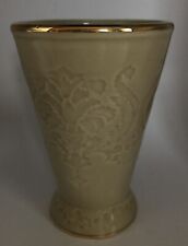 Vintage Nicole Miller, Ny Creame Colored Vase With Gold Trim  picture