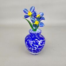 Beautiful Blown Art Glass Perfume Bottle Cobalt Blue Stemmed Flower 5.5