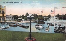 Venice California CA On the Lagoon with boats, flags vintage postcard 1922 picture