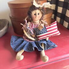 AMELIA Primitive Patriotic Doll Hand Made by Me  Flag Sparklers 🧨 Tea Stained picture