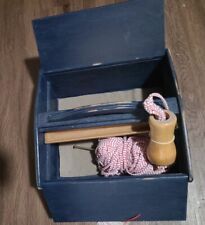 vintage wooden sewing box, painted navy blue, wood with sewing gift inside picture