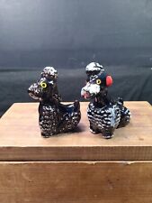 Two VTG MCM 1950s Redware Pottery Black French Poodle Dog Figurines  picture