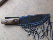 Old Antler Handle Homemade Native Knife and Sheath  picture