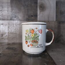 Vintage 1970s Stoneware Wild Strawberry Coffee Mug with Lid picture