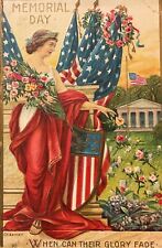 Vintage, embossed Memorial Day postcard with lady and flags, great condition picture