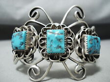 IMPORTANT VINTAGE NAVAJO SLEEPING BEAUTY TURQUOISE STERLING SILVER BRACELET picture