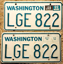 WASHINGTON STATE LICENSE Plates Pair LGE-822 Year of Use  1982-1988 ALPCA picture