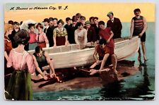 c1907~Drowned Lady Rescue~Atlantic City NJ~Life Boat~Crowd~Antique Postcard picture