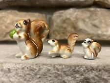 Set 3 Miniature Squirrel Family Figurines Bone China Porcelain Vintage picture